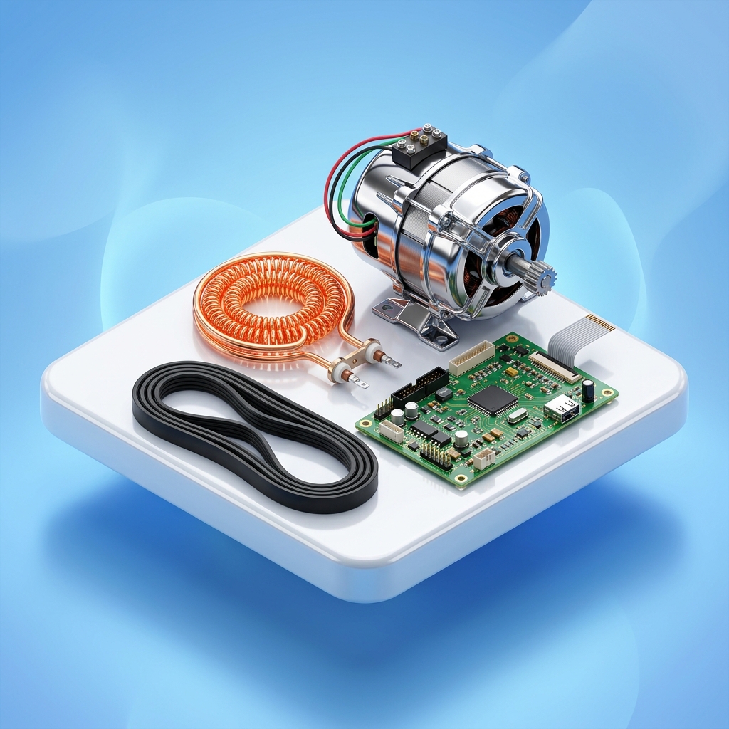 3D rendered appliance parts - motors, heating elements, belts, circuit boards